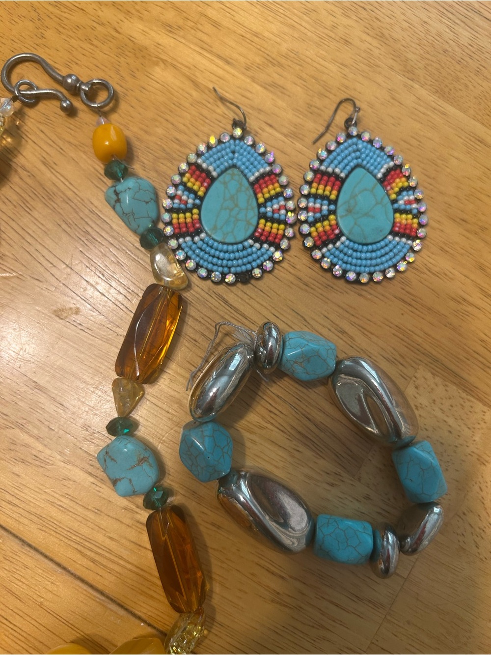 Turquoise Beaded Teardrop Earrings and Bracelet Set - Turquoise